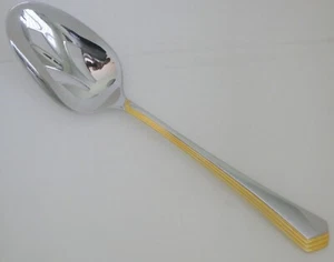 YAMAZAKI Patrick Ramona Gold Stainless PIERCED SLOTTED TABLE SPOON 8 1/2" - Picture 1 of 3