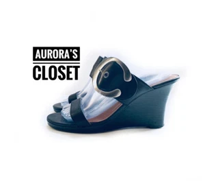 Circa Joan David 7 Black Sandal Wedge Heels $100 - Picture 1 of 5