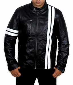 Driver San Francisco John Tanner Black Genuine Leather Jacket Biker Racer Jacket - Picture 1 of 5