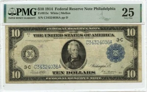 1914 $10 Federal Reserve Note Philadelphia PA PMG VF25 GCC Gold - Picture 1 of 2