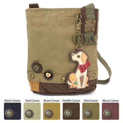 New Chala Patch Crossbody Bag Canvas gift Olive Green YELLOW LAB Dog - Image 1 of 4