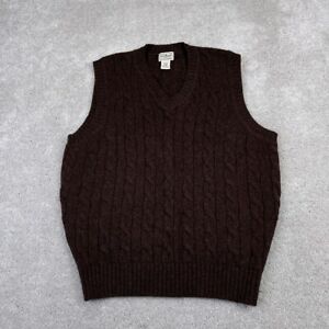 LL Bean Sweater Vest Mens Medium Brown Shetland Wool Cable Knit V Neck
