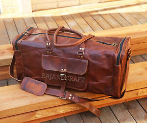 Handmade Cowhide Vintage Leather Luggage Duffle Travel Sport Gym Weekend Bag