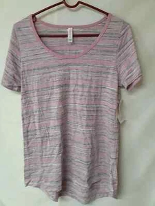 LuLaRoe SMALL CLASSIC T SHIRT Top Pink. Grey Striped NEW WITH TAGS - Picture 1 of 4