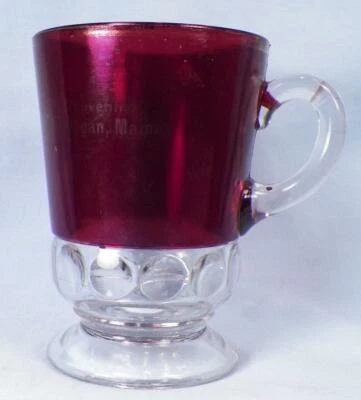 Ruby Stained Mug Souvenir Showhegan ME Carolina US Glass 15083 EAPG Antique - Image 1 of 4
