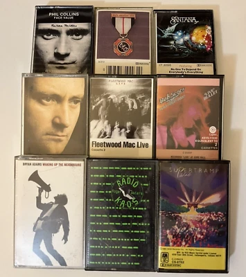 LOT 9 WATERS SANTANA FLEET MAC CASSETTES COLLINS ELO SUPERTRAMP SEGER JOSOFT - Image 1 of 2