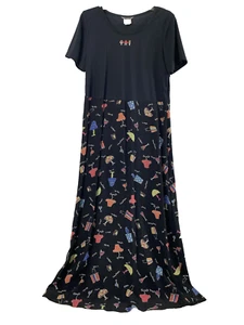 Stonebridge Maxi Dress Womens Size 8 Short Sleeve Lamp Design Embroidered Comfy - Picture 1 of 11