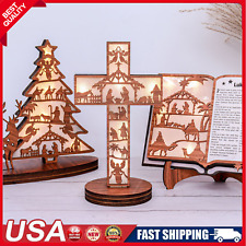 3D Christmas Wooden Nativity Scene Book Display With Light, Nativity Sets US
