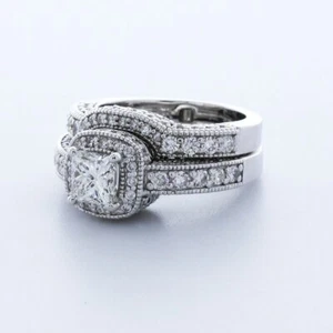 JUEGO DE ANILLOS HALO PIEDRA LATERAL ORO BLANCO 14K DIAMANTE LABORATORIO D/VS2 CORTE PRINCESA 2.53CTW - Imagen 1 de 4