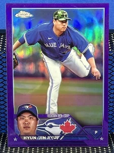 2023 Topps Chrome Update HYUN-JIN RYU Purple Refractor Blue Jays 166/250 - Picture 1 of 2