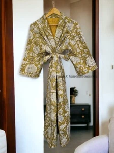 Vintage Cotton Handmade Kantha Jacket japanese Kimono Style Quilted Kantha Robe - Picture 1 of 8