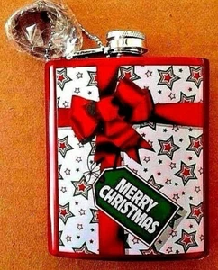 FELIZ NAVIDAD FRASCO DE CADERA - TODO ACERO INOXIDABLE FRASCO de bolsillo con embudo de llenado - Imagen 1 de 2