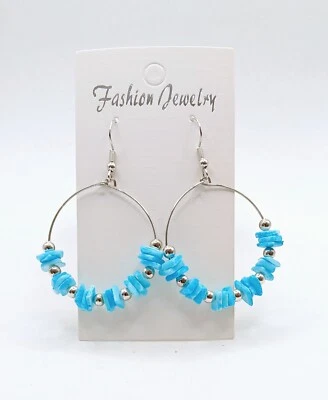 Blue Puka Shell 2 1/4 pulgadas. Pendientes perforados colgantes de aro... P111 Foto 1 de 2