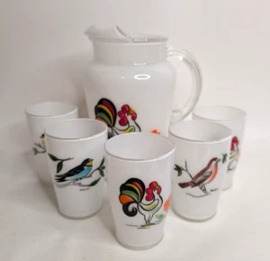 Bartlett Collins Proud Rooster Pitcher and Juice Glass Set Hand Painted USA - Bild 1 von 12