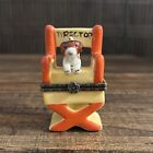 Vintage Porcelain Hinged Trinket Box Director Chair With Dog