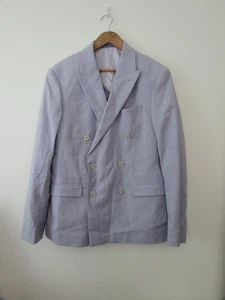 Moss Bros Linen Suit UK 44 Long  Blue Double Breasted  2 Piece London Summer - Picture 1 of 14