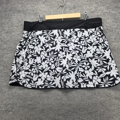 Lands End Swim Skirt Womens Size 18 Black White Floral High Waist Lined Shorts - Image 1 of 4