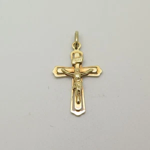 14K Gelbgold Kruzifix Kreuz Anhänger 1,25" - Bild 1 von 4