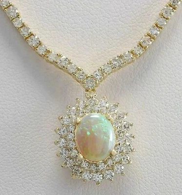 9CT Oval Cut Lab Created Fire Opal Women Tennis Necklace 14K Yellow Gold Finish - Image 1 of 3