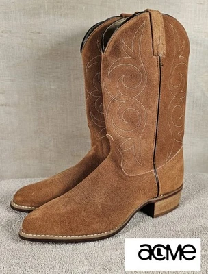 Botas vaqueras vaqueras vintage Acme doradas tostadas de gamuza para mujer talla 7,5 M hechas en EE. UU. Foto 1 de 4