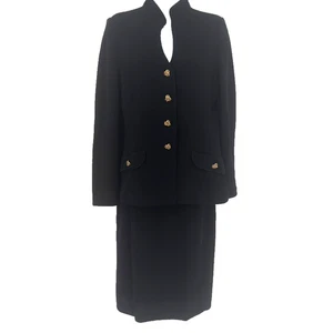 Vintage St John Evening 2 Piece Suit Size 8 Black Gold Crystal Buttons - Picture 1 of 9