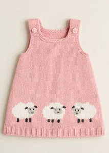 PINK BABY'S SLEEVELESS PINAFORE DRESS SHEEP DK KNITTING PATTERN 0-24 MONTHS - Picture 1 of 1