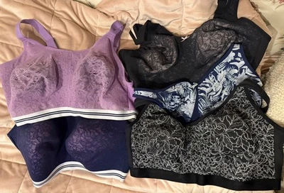 Juego de 5 sujetadores Cacique 44G sin forro sin alambre negro azul púrpura deportivo encaje liso Foto 1 de 4