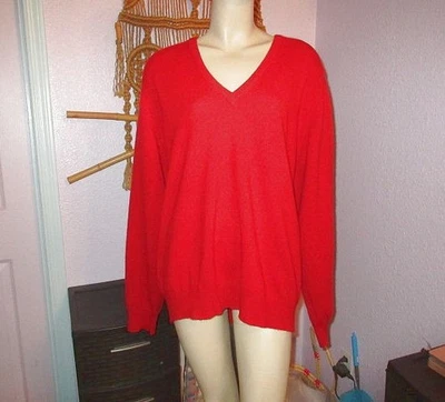 Lands' End Men's Cashmere Sweater Size L Pullover V-Neck 2-ply Holiday Red - Image 1 of 4