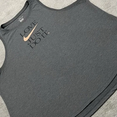 Nike Shirt Womens XL Gray Dri Fit Yoga Love JDI Swoosh Logo Sleeveless Tank Top - Image 1 of 4