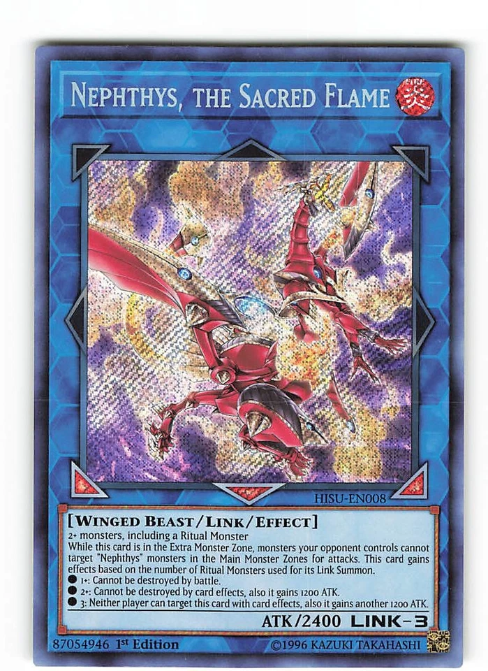 Yugioh NEPHTHYS, DIE HEILIGE FLAMME , hisu-en008 Secret Rare englisch NM 1st - Bild 1 von 2