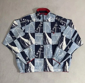 Vintage Nautica Reversible Windbreaker Sailboat Print Large Nautical Hip Hop 90s - Picture 1 of 11