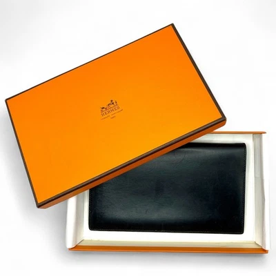 Cubierta de agenda HERMES cuero de becerro negro ◯Q sello circular 2013 Francia con caja Foto 1 de 4