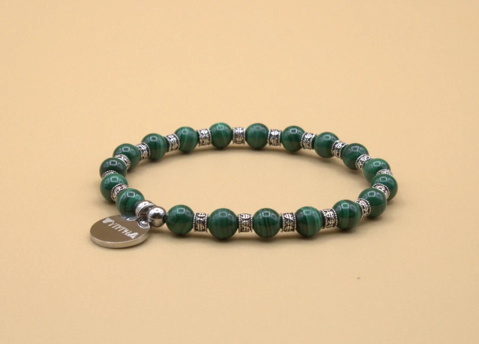 🔴🟠🟡 BRACCIALE PIETRE DURE MALACHITE PER UOMO O DONNA  - Immagine 1 di 1
