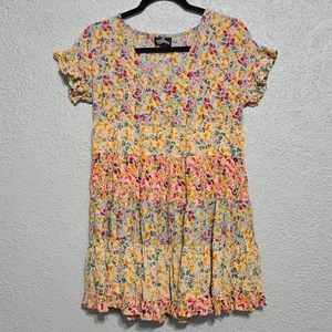 Angie Damen Blumen Stufen Rüschen Minikleid Größe S Cottagecore Prairie Zierlich  - Bild 1 von 6