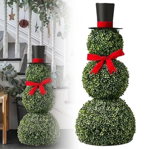 Snowman Boxwood Topiary Christmas Indoor/Outdoor Decoration, 32", By Holiday - Picture 1 of 6