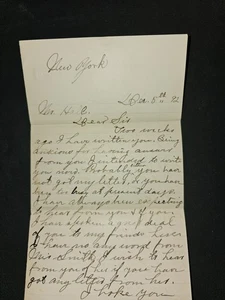 1892 Brief von "Rabi Bahá" (New York) an Rev. Thomas C. Hall - Früher Ost-West - Bild 1 von 2