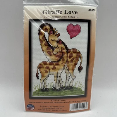 Design Works Crafts Giraffe Love Counted Cross Stitch Kit 5"x7"  #3455 New - Image 1 of 2