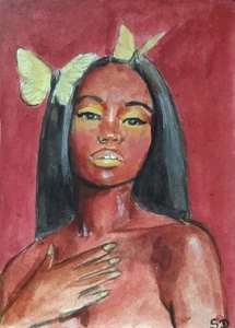 ACEO Original Painting Art Card Original Work of Art women #02 Hand Painted - Picture 1 of 2