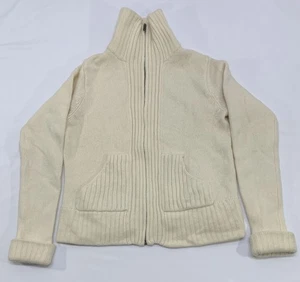 VTG 90s Ivory Lambswool/Angora Ribbed Zip Up Cardigan Sz M - Picture 1 of 8