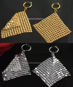 1 Pair Spring Clip-On Silver or Gold Soft Metal Chip Bling Dangle Earrings - Picture 1 of 3