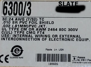 Alpha Wire 6300/3 24/3C Twisted Shielded Communication/Control Cable Gray /50ft - Picture 1 of 10