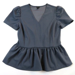 ANN TAYLOR Gray V neck puff short sleeves peplum blouse top Size XS - Picture 1 of 4