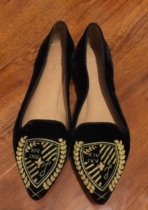 NEW Joie Black Velvet With Gold Pattern Loafer Size 37 - Picture 1 of 9