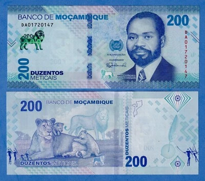 Mozambique 200 Meticais 2024  P-158  UNC Note - Lions - Image 1 of 3