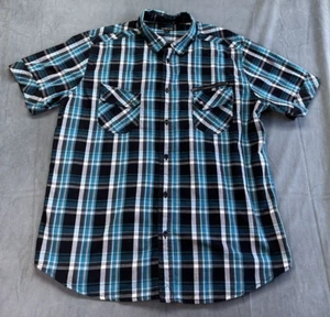 Helix Short Sleeve Button Up Shirt Black White Teal Plaid Mens Size XXL Colorful - Picture 1 of 7