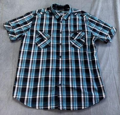 Helix Short Sleeve Button Up Shirt Black White Teal Plaid Mens Size XXL Colorful - Image 1 of 4