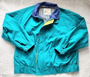 Vintage 90s London Fog Jacket Coat Green Teal Full Zip-Up Lined Striped Size XL - Picture 1 of 13