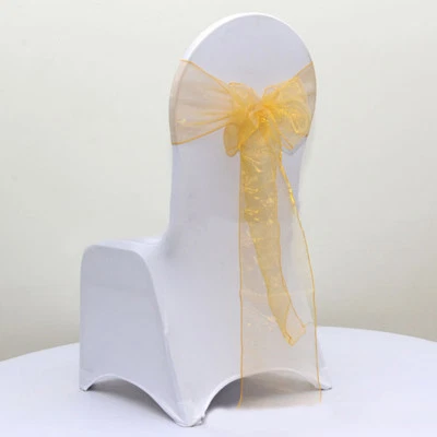 Organza oro silla marcos silla lazos arcos silla cinta boda aniversario decoración Foto 1 de 3