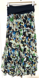 Lapis Midi Skirt Foldover stretchy Waist Boho Festival sz M asymmetrical layered - Picture 1 of 7