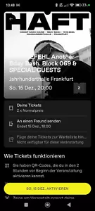 2x Haftbefehl Konzert Ticket 15.12 Frankfurt - Bild 1 von 1